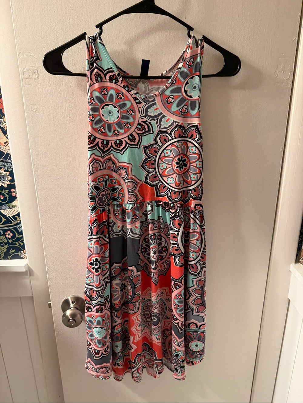 Girls' Sleeveless Medallion Print Dress - Pink & Aqua